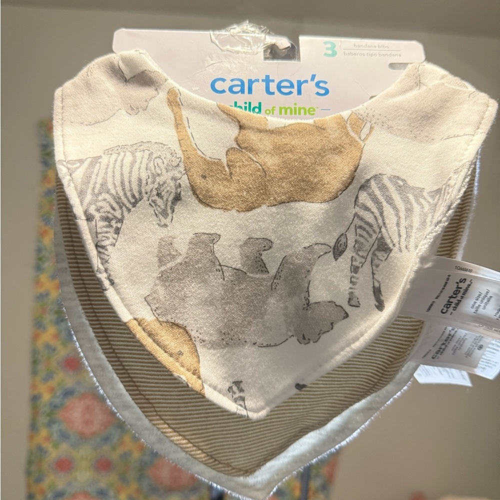 Carter's Baby Bandana Bibs - Cream and Gray